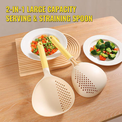 🥄  2-IN-1 SERVING SPOON - Large Capacity with Built-in Strainer, Heat-Resistant Silicone for Cooking and Serving, Dishwasher Safe 🍝🔍