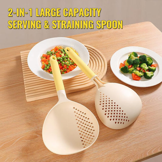 🥄  2-IN-1 SERVING SPOON - Large Capacity with Built-in Strainer, Heat-Resistant Silicone for Cooking and Serving, Dishwasher Safe 🍝🔍